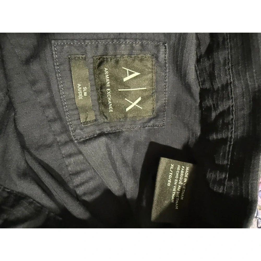 Armani Exchange Mens Slim‎ Fit Navy Blue Pinstripe Button Down Shirt XL